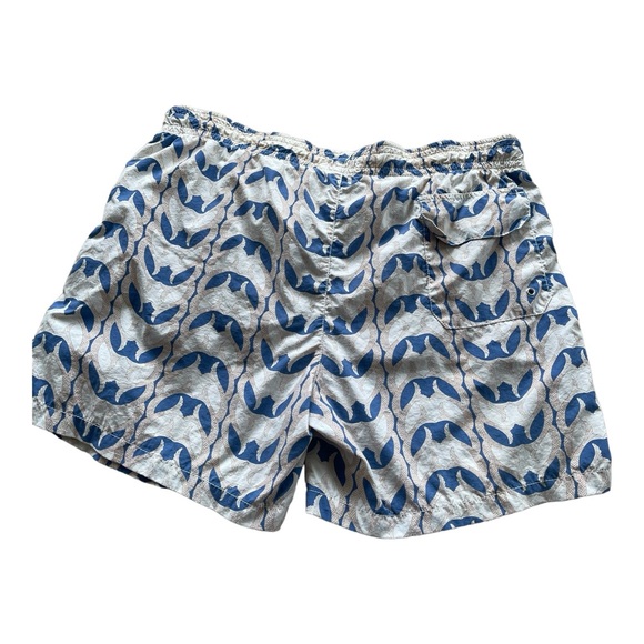 P. Johnson Men’s Swim Shorts Size Medium Blue Cream Front Pockets Netted Lining - Picture 5 of 5